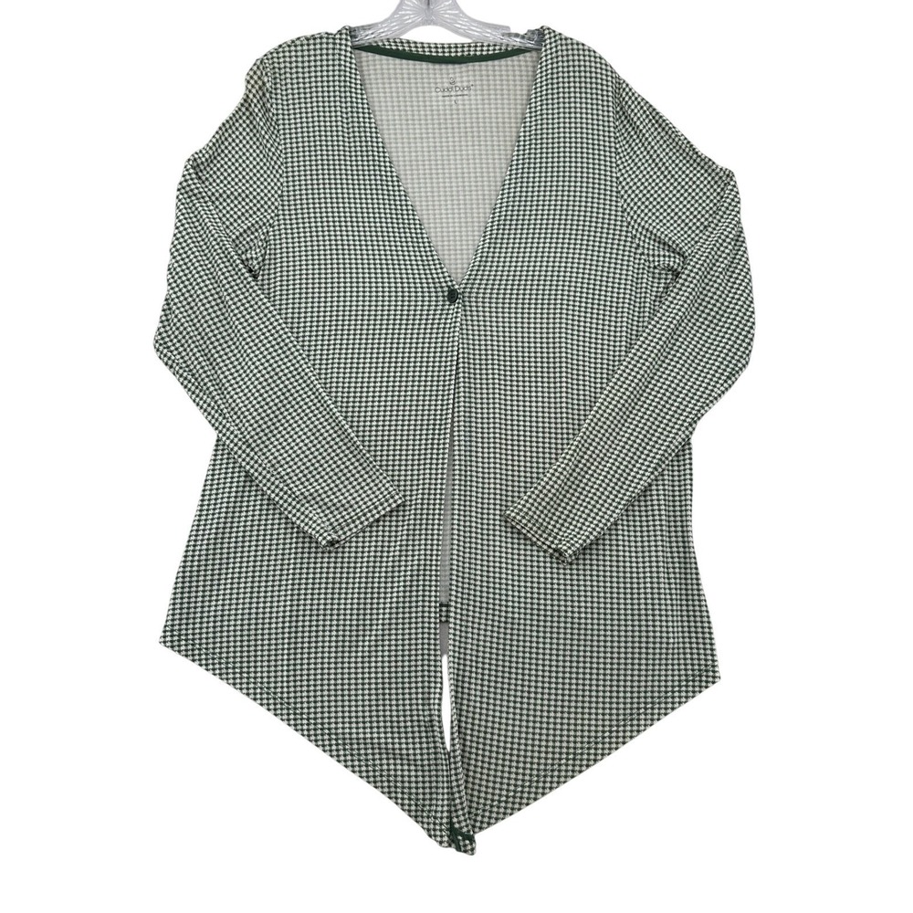 Cuddl Duds Women Size L Cardigan Green Houndstooth Button Front Long Sleeve